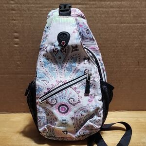 Pink & Light Blue Paisley Sling Backpack